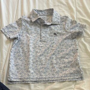 Vineyard Vines White Polo with Light Blue Fish / Whale print
